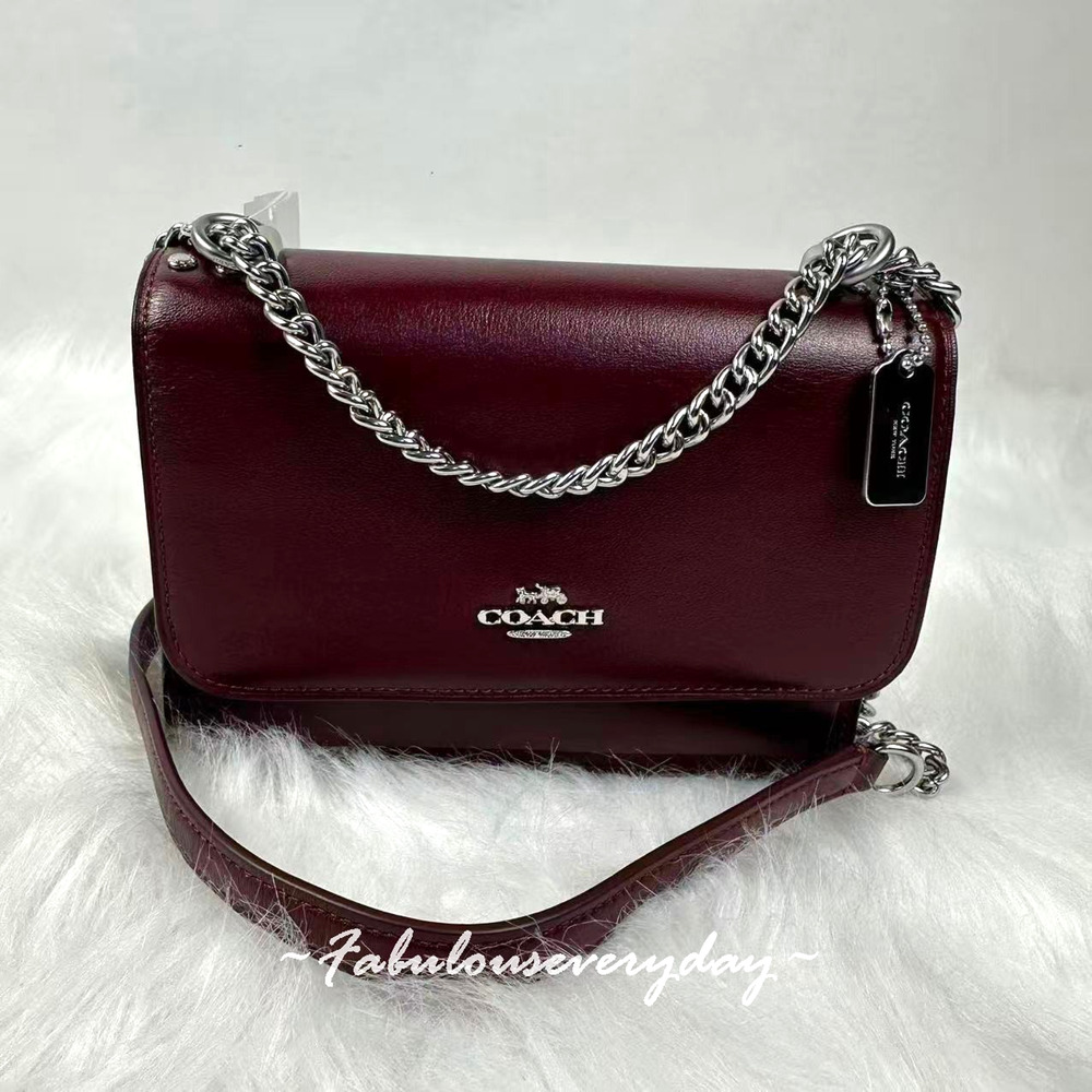 Coach Mini Klare Crossbody Bag Leather/Silver/Dark Wine Chain Burgundy CCE89 NWT